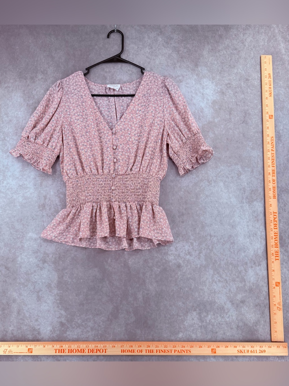 Sienna Sky Dusty Mauve Floral Smocked Peplum Blouse ruffled